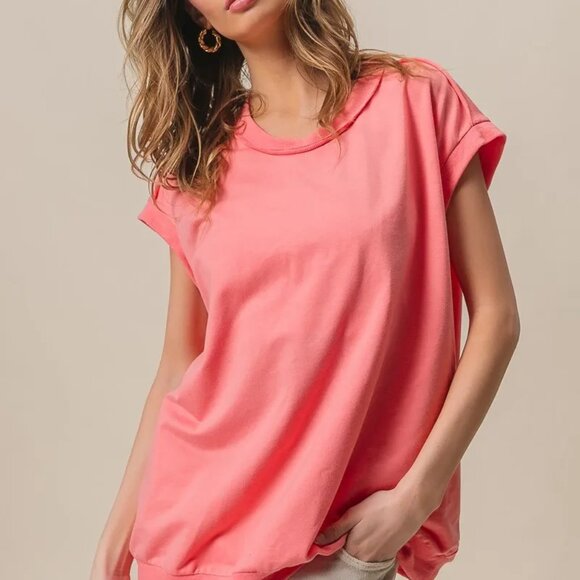 BiBi French Terry Drop Shoulder Basic Top - Picture 5 of 16